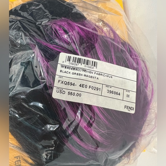 Fendi Fur Baseball Cap – Silver Fox Fur | Black/Green/Magenta | NWT | size M - Picture 6 of 11